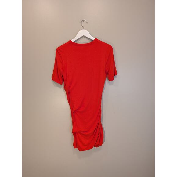 T by Alexander Wang Ruches Crepe Jersey Dress Red/Orange - Size L - Picture 6 of 8